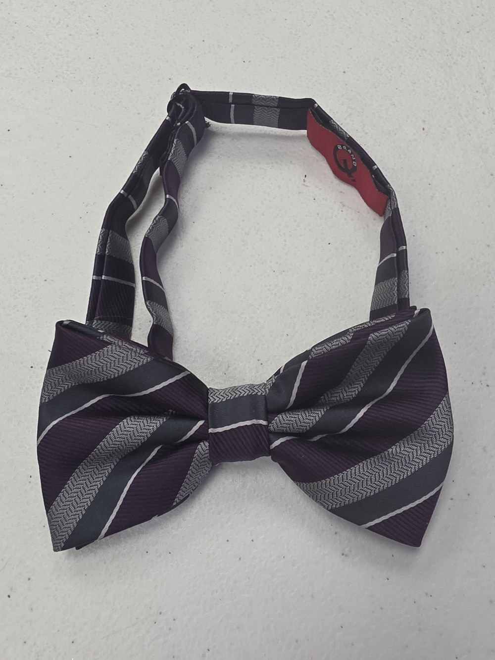 Men's Purple and Gray Striped Pre-Tied Bow Tie